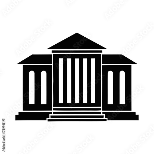 Monochromatic Flat Icon of a Classical Style Building with Steps