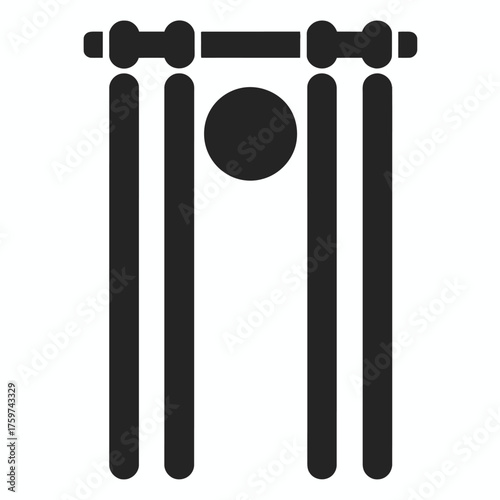 Minimalist black and white cricket wicket and ball vector icon for scalable sports illustrations silhouette vector illustration white background