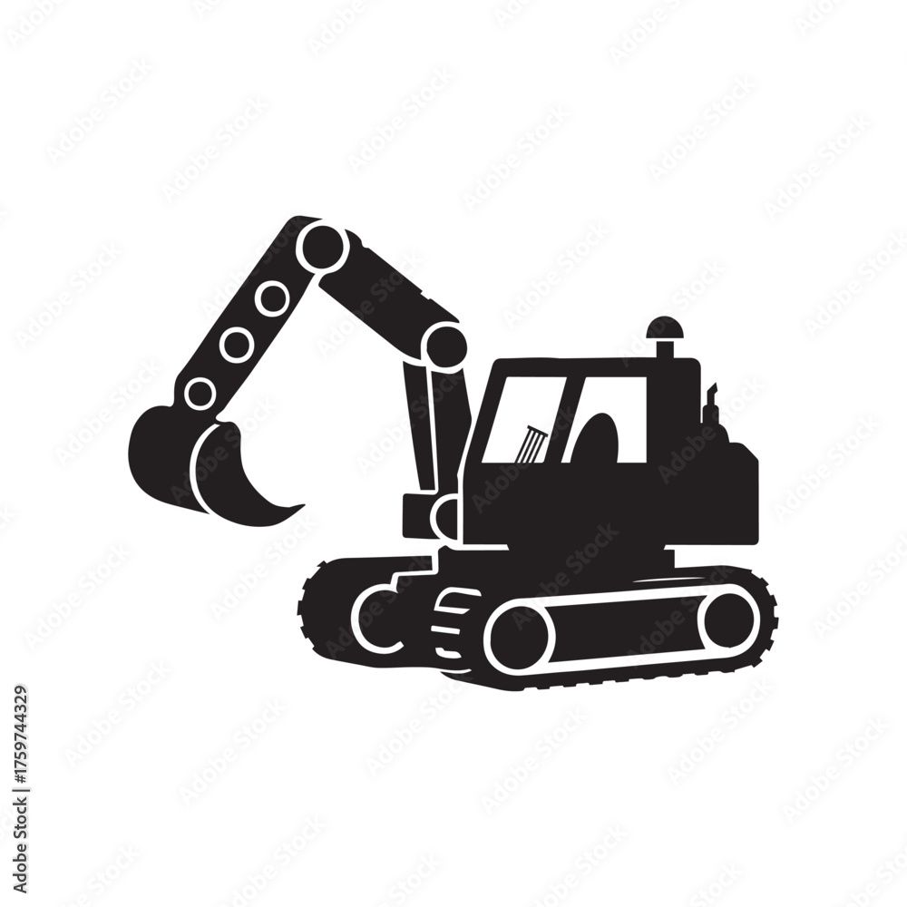 Naklejka premium Black Excavator Machine Vector Design – Industrial Digger Vehicle Isolated on White Background