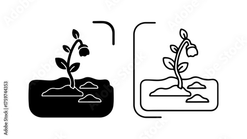 Wilted plant in pot with outline style