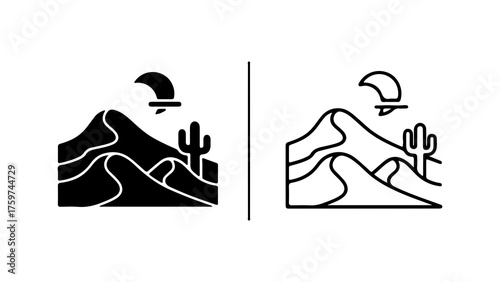 Desert landscape with cactus and flying saucer with transparent background