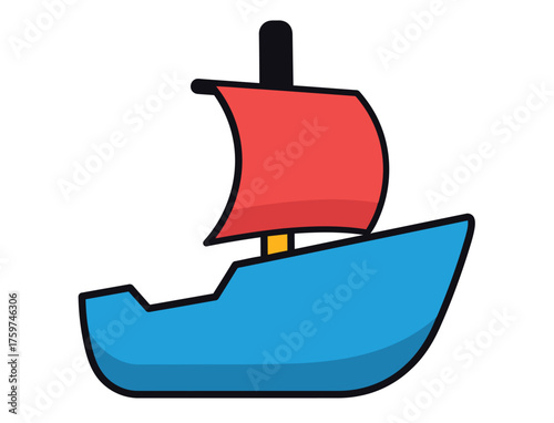 Cartoon Style Colorful Isolated Sailboat Transport Nautical Watercraft Illustration