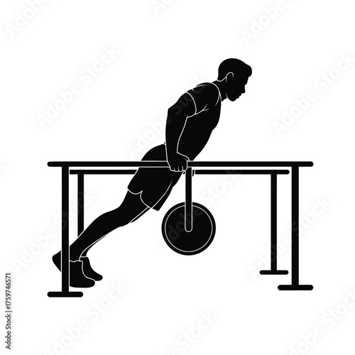 Silhouette illustration of a person performing dips on parallel bars for fitness and training vector graphic silhouette vector illustration white background