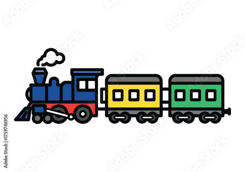 Flat Style Detailed Steam Locomotive Passenger Train Transportation Illustration
