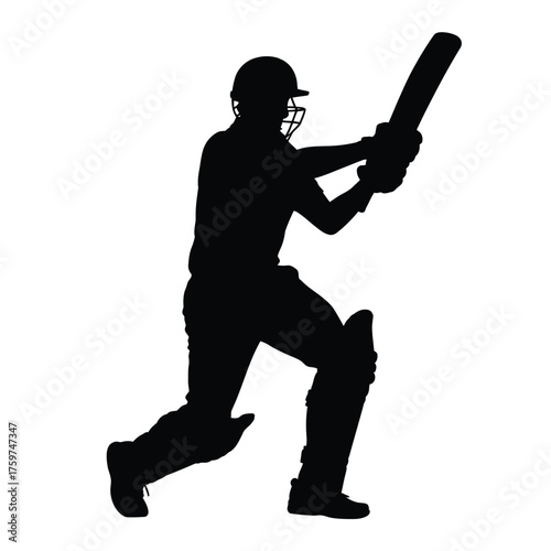 Silhouette illustration of a cricketer batting action dynamic vector graphic for sports themes eps silhouette vector illustration white background
