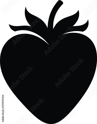 Solid Black Strawberry Silhouette Icon Vector - Simple Food Glyph Symbol