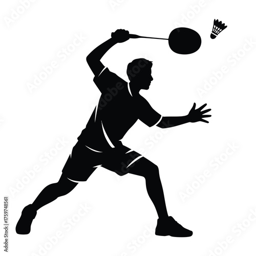 Dynamic badminton player silhouette vector eps illustration for sports graphics and design projects silhouette vector illustration white background