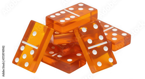 Pile of orange dominoes isolated on transparent background