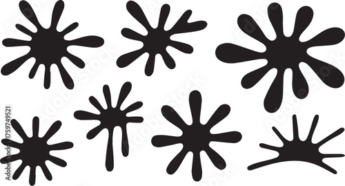 Black Ink Splatters Illustration Seven Isolated Design Elements on White Background