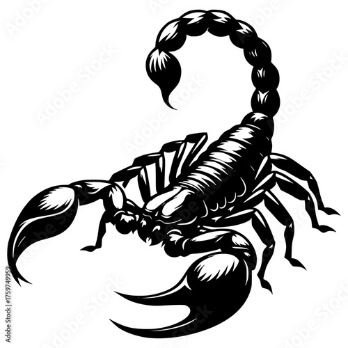 black scorpion silhouette isolated on a clean white background