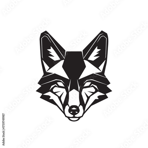 Geometric Fox Head Logo Design Black and White Minimalist.