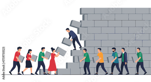 Teamwork Overcoming Obstacles With Building Blocks for Success