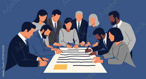 Diverse Business Team Collaborates on Important Document at Conference Table