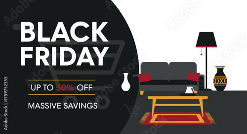 Black Friday sale banner for furniture and home goods with massive savings
