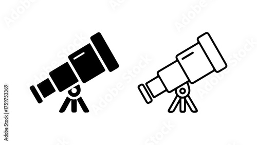 Telescope icons with outline and solid fill with transparent background