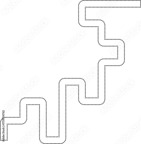 Rounded maze forms squared wave sequences in a dotted line path with a modular structure.