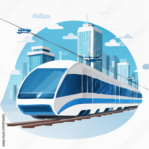 Modern commuter train in a city