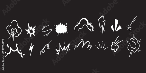 vector collection of white energy burst and streak effects for visual design projects 