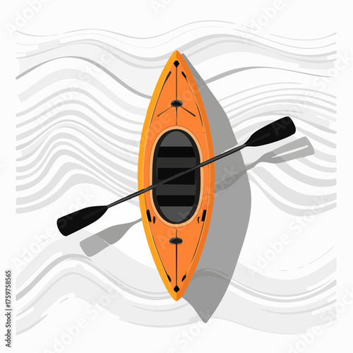 Orange kayak with paddle floating on water
