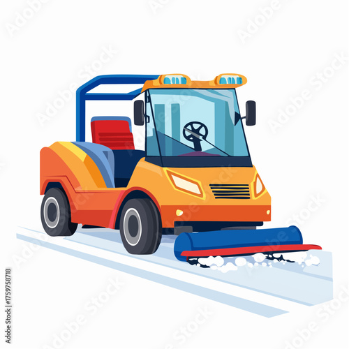 Orange snow groomer machine on white background