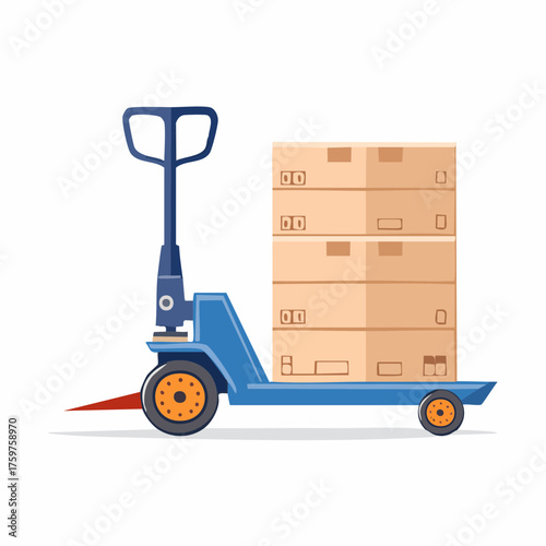 Pallet jack carrying stacked boxes