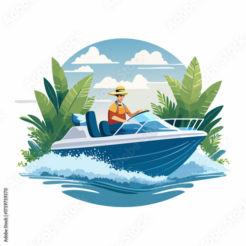 Person driving a boat on water