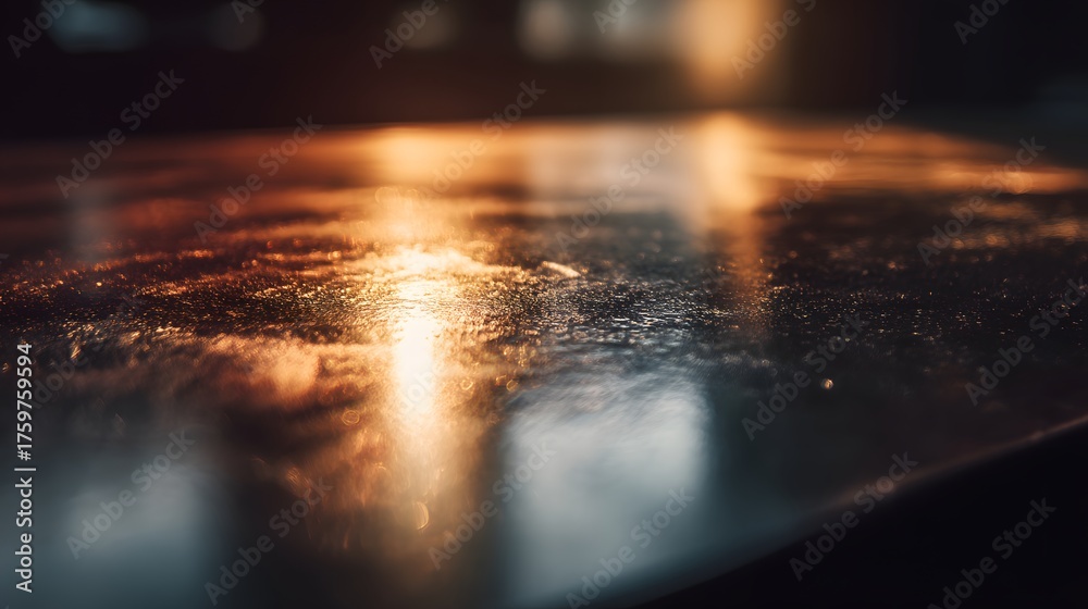 Obraz premium Warm light reflects on a textured dark surface with tiny sparkles.