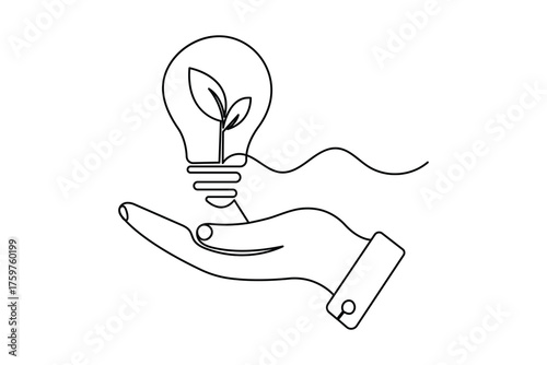 Modern continuous one-line light bulb sketch outline vector art drawing