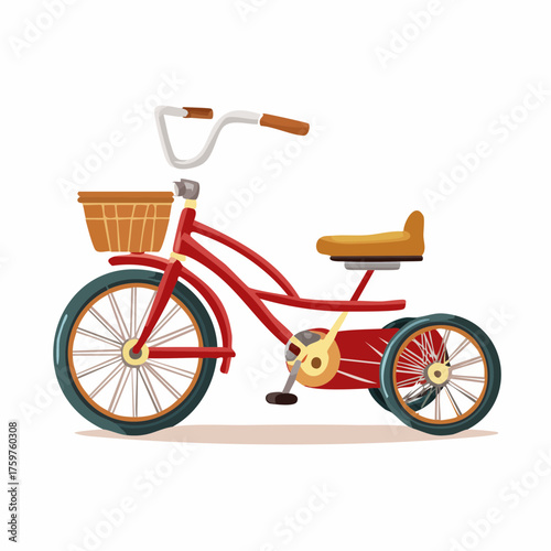 Red tricycle with basket and seat