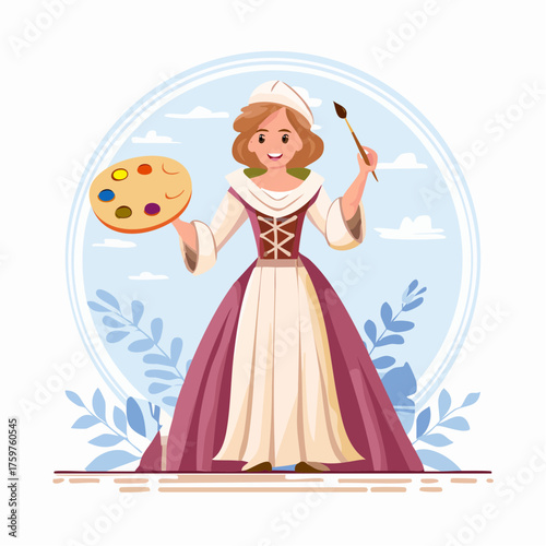 Renaissance artist holding palette and brush