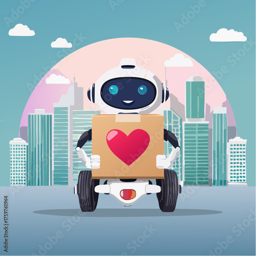 Robot delivering box with heart