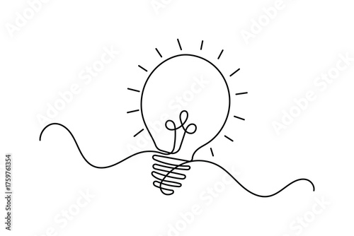 Light bulb continuous one line drawing minimalist vector illustration