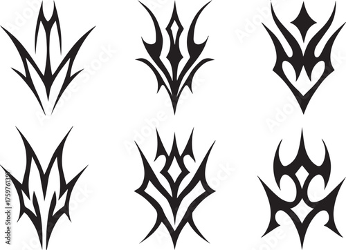 Neo Tribal Tattoo Constructor – Y2K Cyber Sigil Vector Set – Gothic Celtic Emo Symmetric Designs.