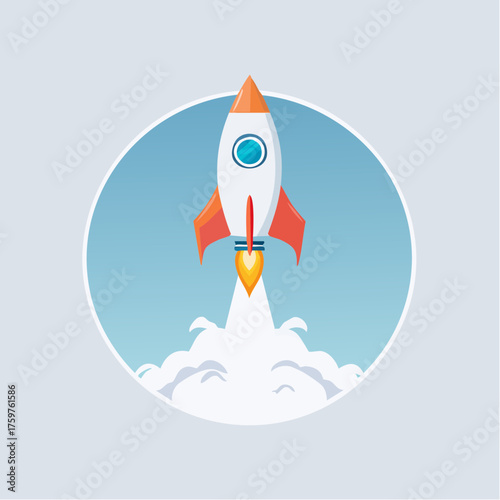 Rocket launching with smoke in circular frame