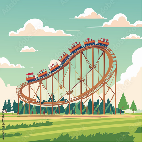 Roller coaster ride on a sunny day