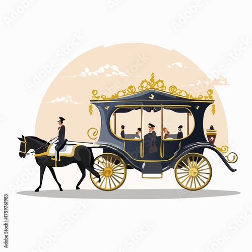 Royal carriage pulled by horse with passengers