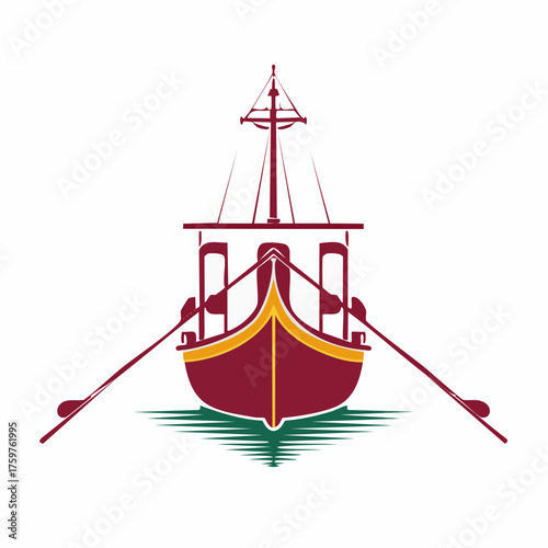 Rowboat with oars on water
