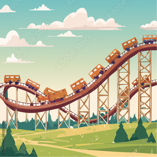 Roller coaster ride with orange cars