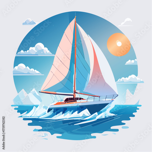 Sailing boat cutting through choppy ocean waves