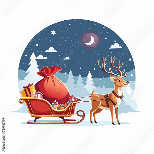 Santa's reindeer pulling a sleigh full of gifts