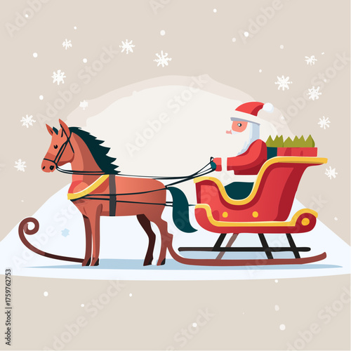 Santa Claus riding sleigh pulled by horse