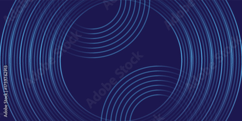 Abstract blue glowing geometric lines on dark blue background. Modern shiny blue circle lines pattern. Futuristic technology concept. Suit for cover, poster, banner, brochure, header,