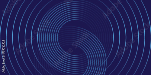 Abstract blue glowing geometric lines on dark blue background. Modern shiny blue circle lines pattern. Futuristic technology concept. Suit for cover, poster, banner, brochure, header,