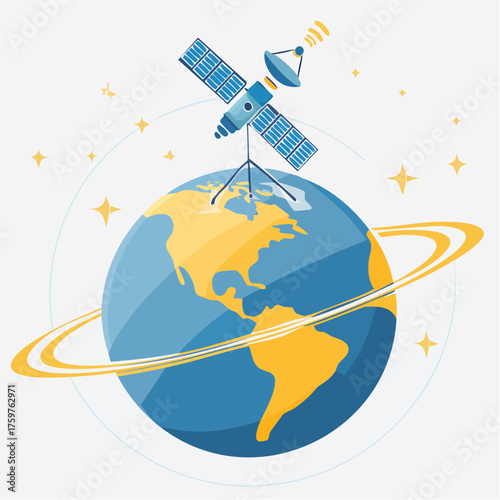 Satellite orbits planet Earth with ring