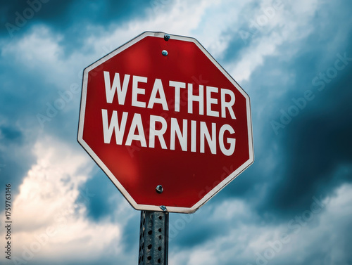 Urgent weather warning sign alerts drivers to impending storm danger, demanding immediate caution and preparation for severe conditions.