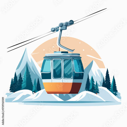 Ski lift gondola in snowy mountain landscape