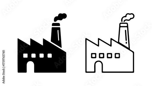 Factory building with chimney and smoke with transparent background
