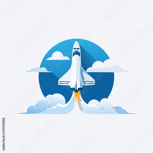 Space shuttle launch with clouds