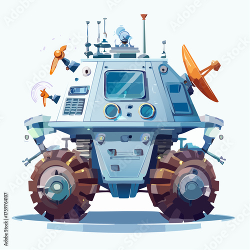 Space rover with satellite dish and tools