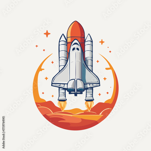 Space shuttle launching from planet surface